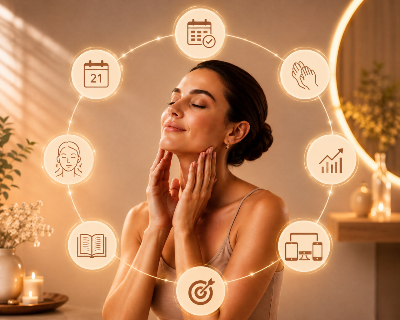 Mulher praticando autocuidado facial